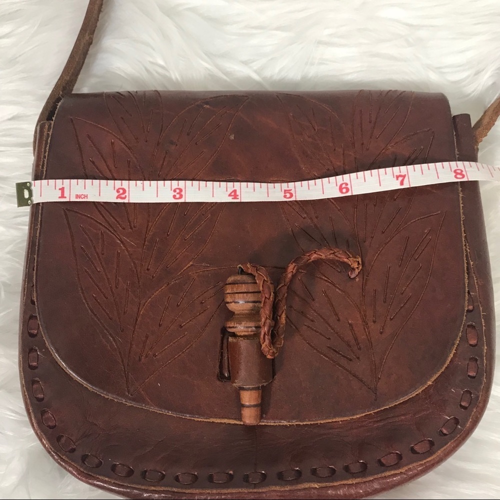 VINTAGE Hand crafted Brown Leather Shoulder Boho Western Bag Purse - Picture 6 of 7